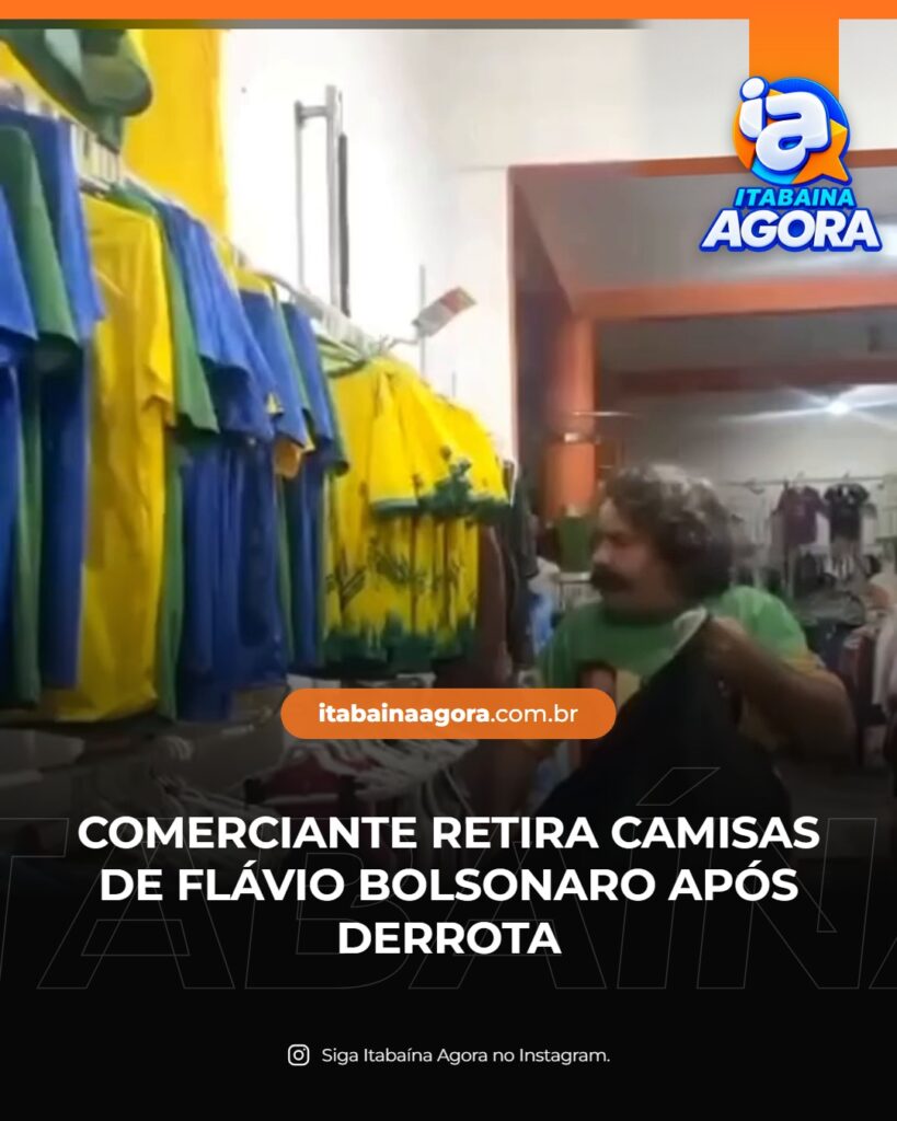 Comerciante retira camisas de Flávio Bolsonaro de loja após derrota do candidato